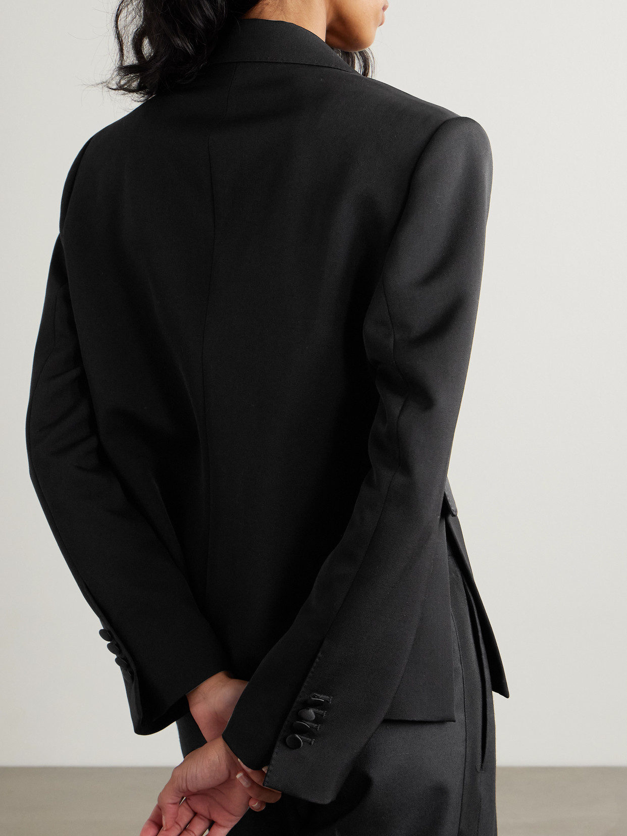 Dolce & Gabbana Double-breasted Satin-trimmed Wool-blend Blazer In Black