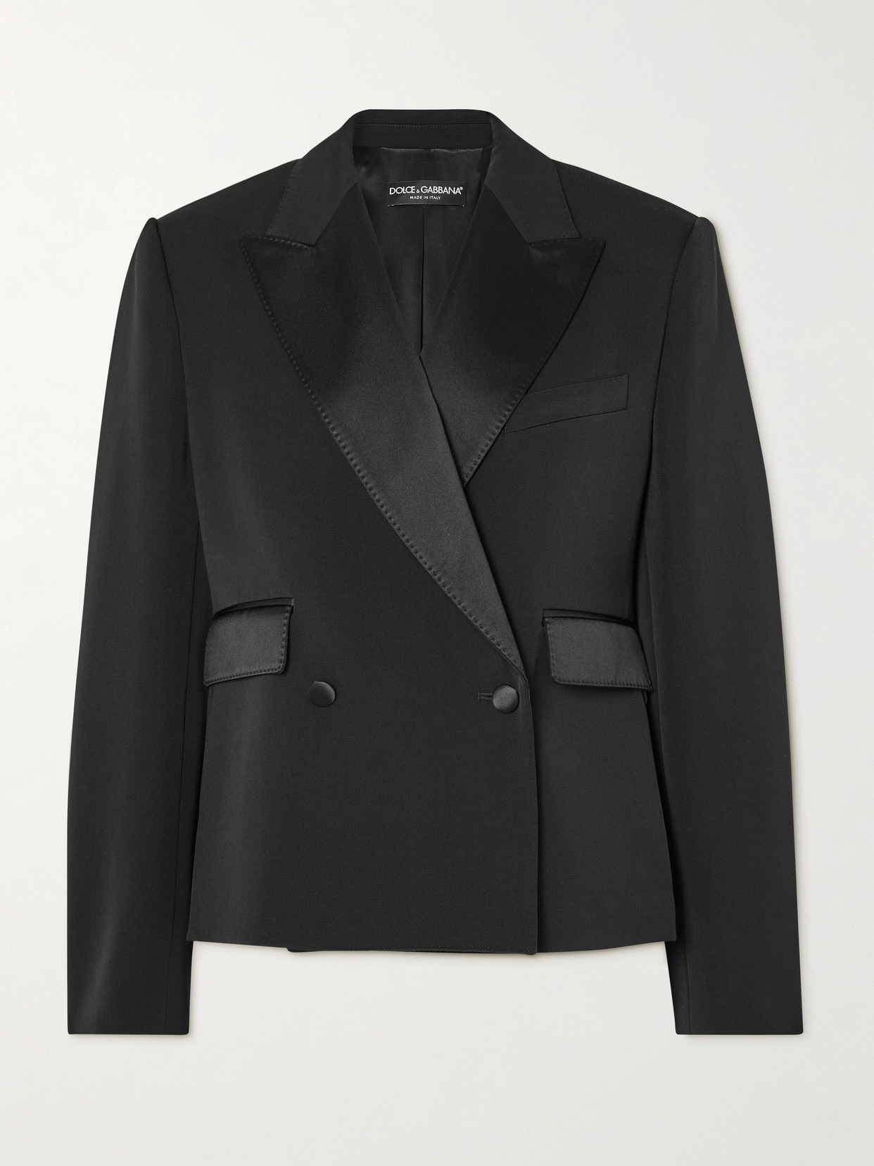Dolce & Gabbana Double-breasted Satin-trimmed Wool-blend Blazer In Black
