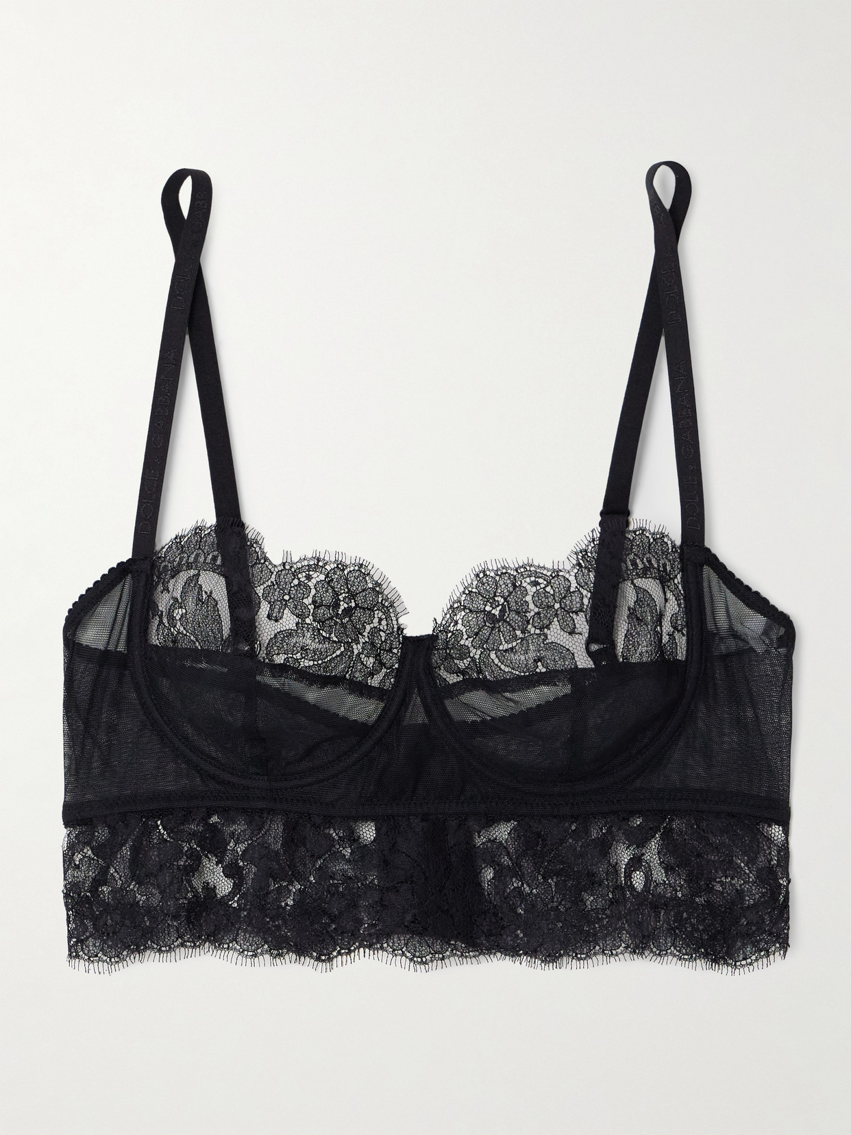 Dolce & Gabbana - Chantilly Lace-trimmed Tulle Underwired Bralette - Black
