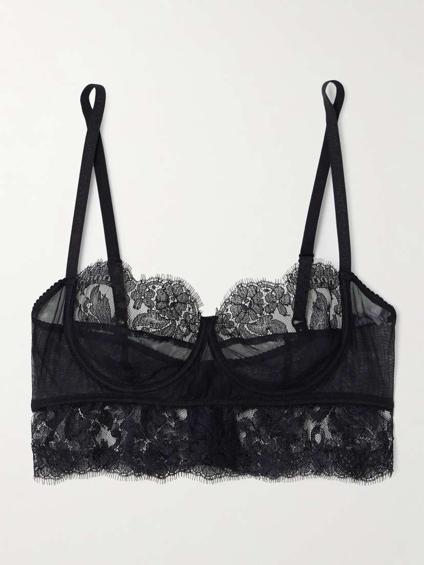 Dolce & Gabbana Chantilly Lace-trimmed Tulle Underwired Bralette