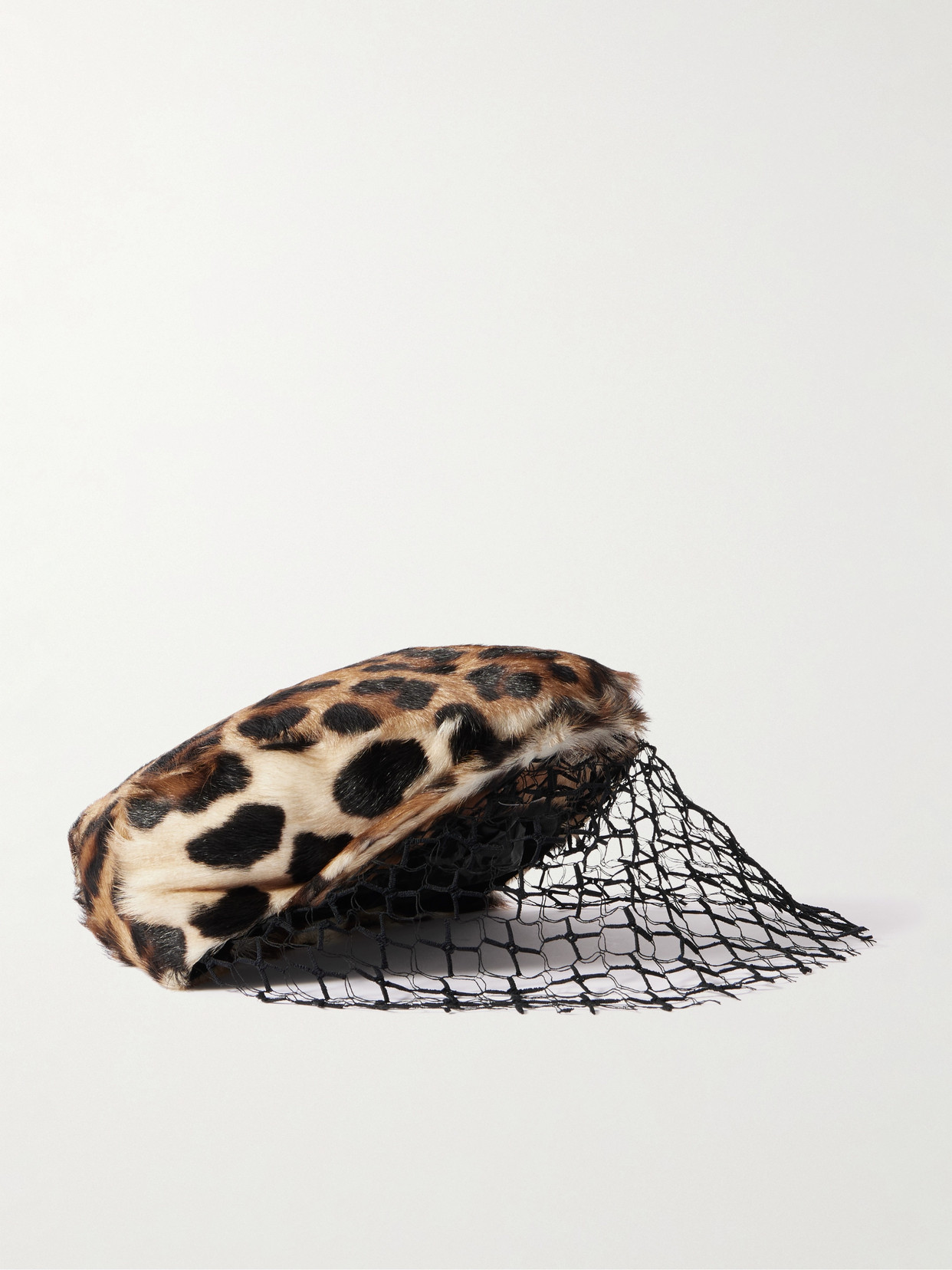 Dolce & Gabbana Leopard-print Goat Hair And Mesh Veiled Flat Cap In Animal Print