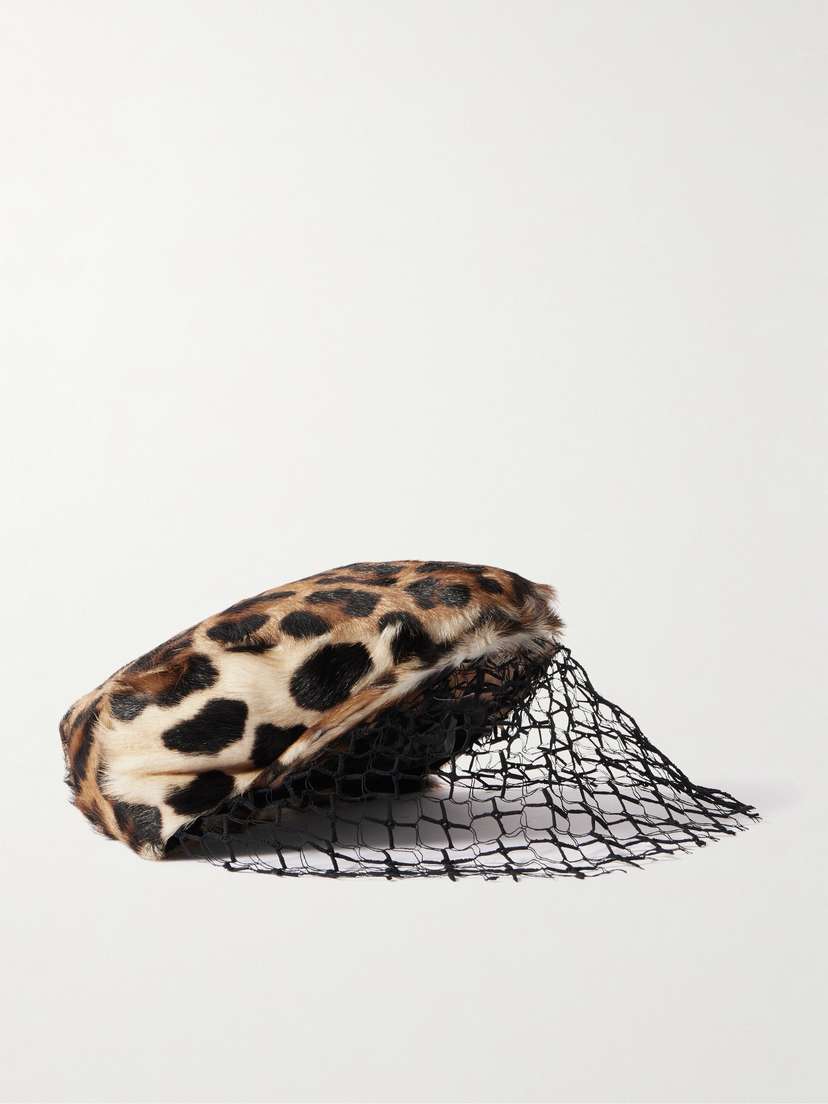 Dolce & Gabbana Leopard-print Goat Hair And Mesh Veiled Flat Cap