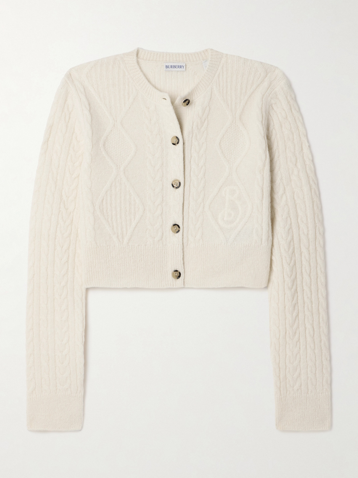 Burberry Cropped Cable-knit Cardigan In White