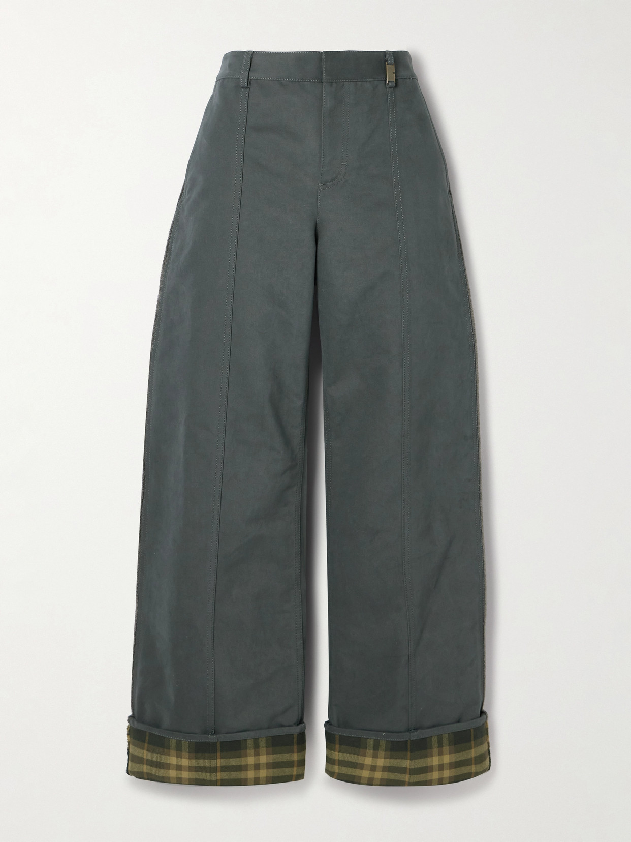 Burberry Checked Twill-trimmed Brushed Cotton-blend Wide-leg Pants In Gray