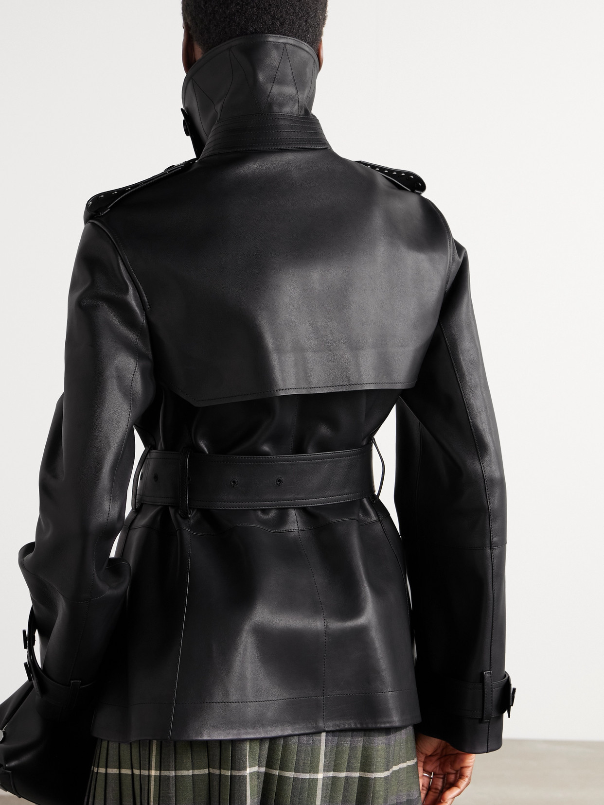 Burberry Studded Belted Leather Jacket In Black