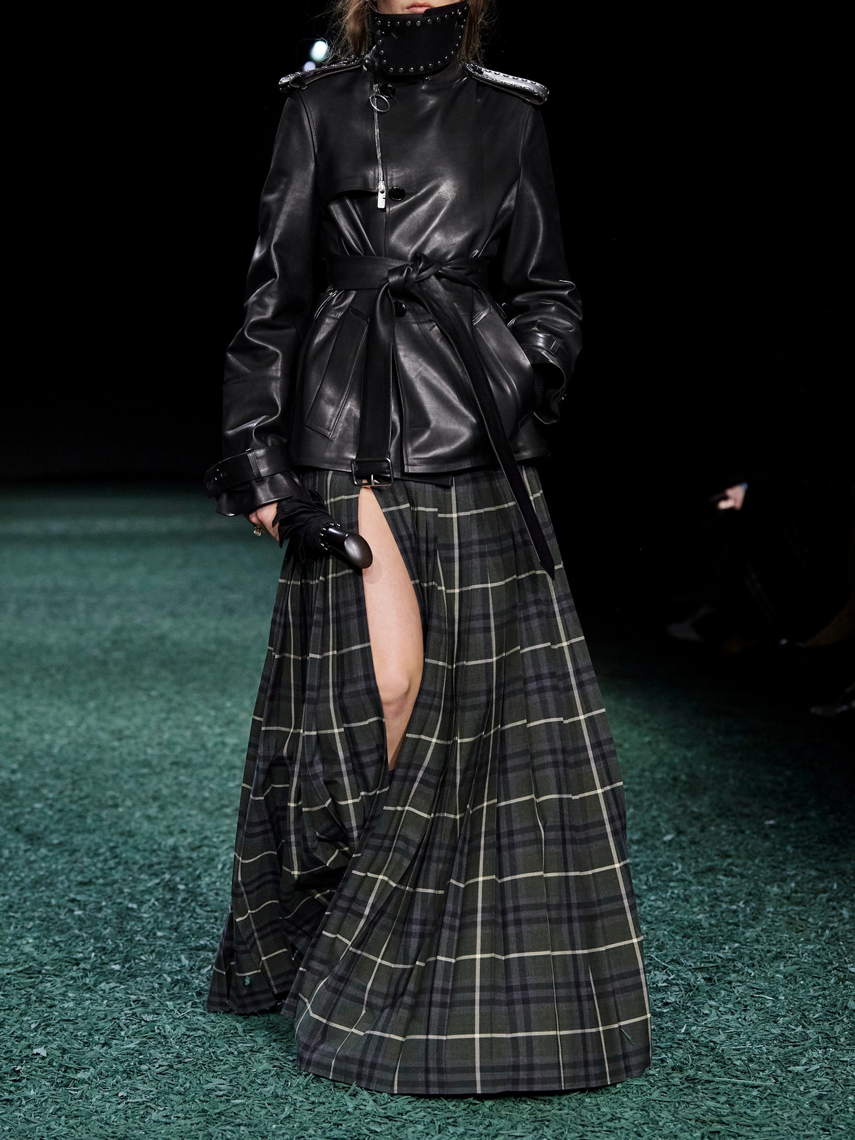 Burberry Studded Belted Leather Jacket In Black