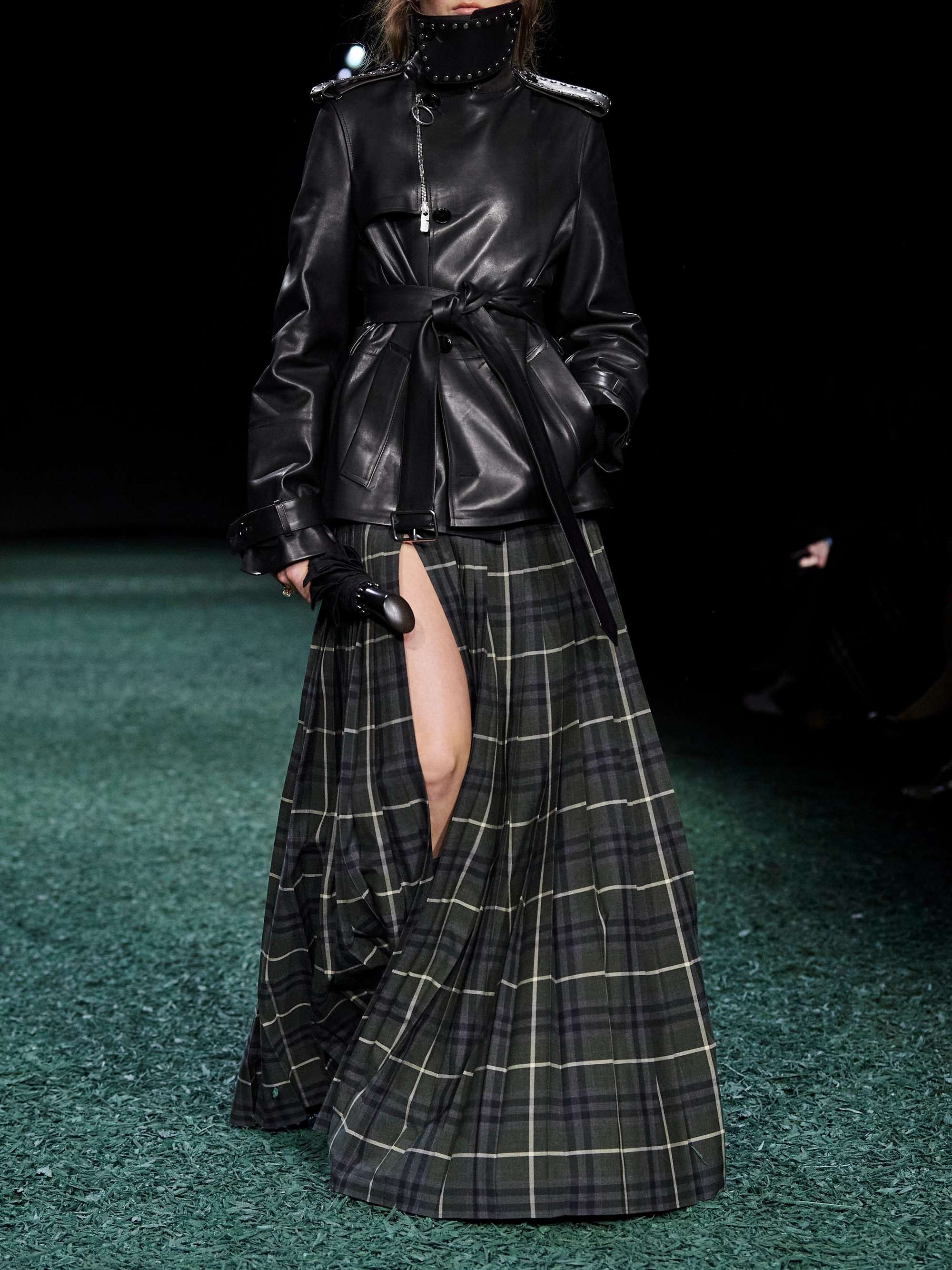 BURBERRY Studded belted leather jacket | NET-A-PORTER