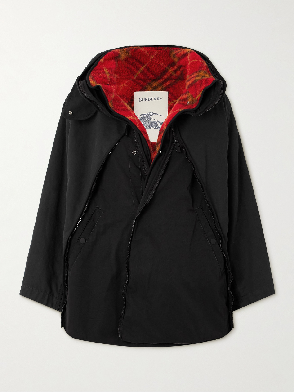 Burberry Layered Hooded Cotton-canvas Coat In Black