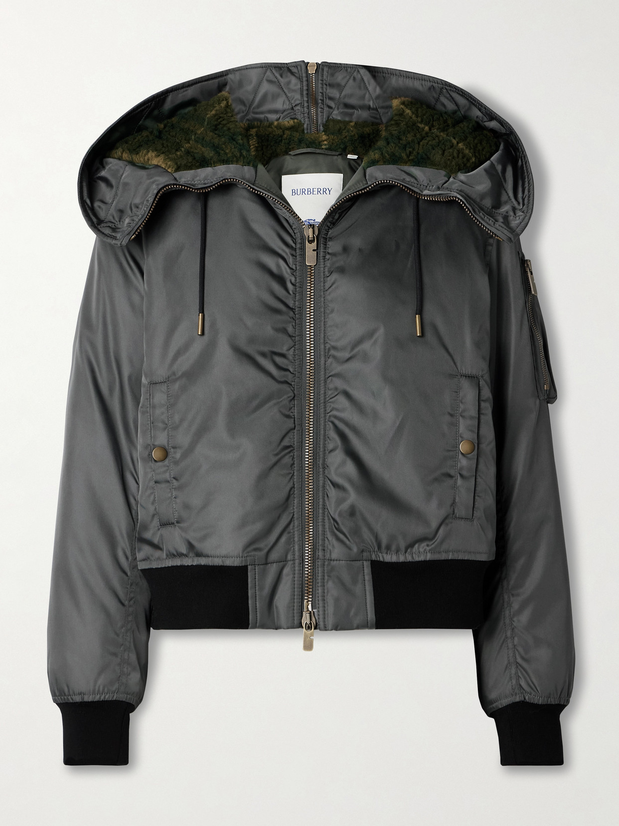 Burberry Hooded Padded Shell Bomber Jacket In Gray