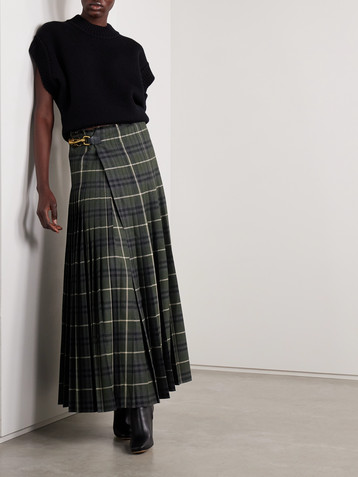 Burberry Pleated checked woven maxi wrap skirt