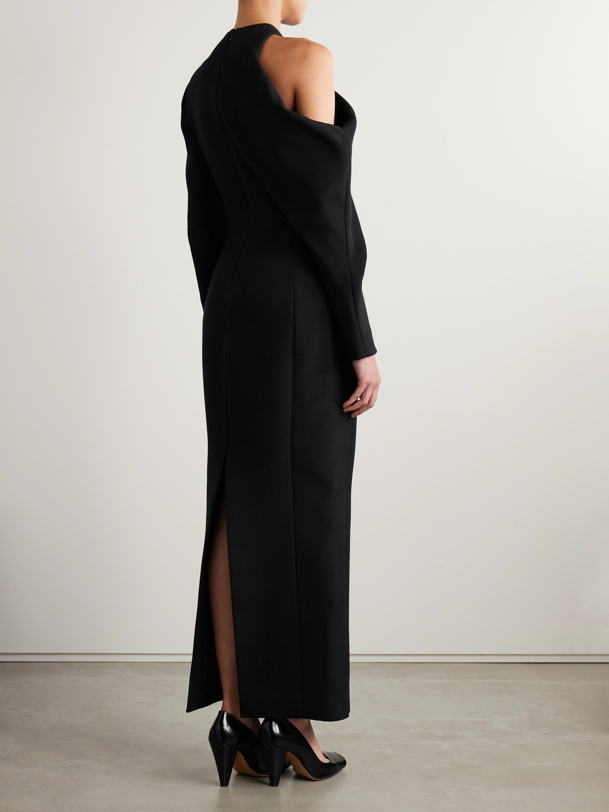 Khaite Trey Off-the-shoulder Woven Maxi Dress In Black