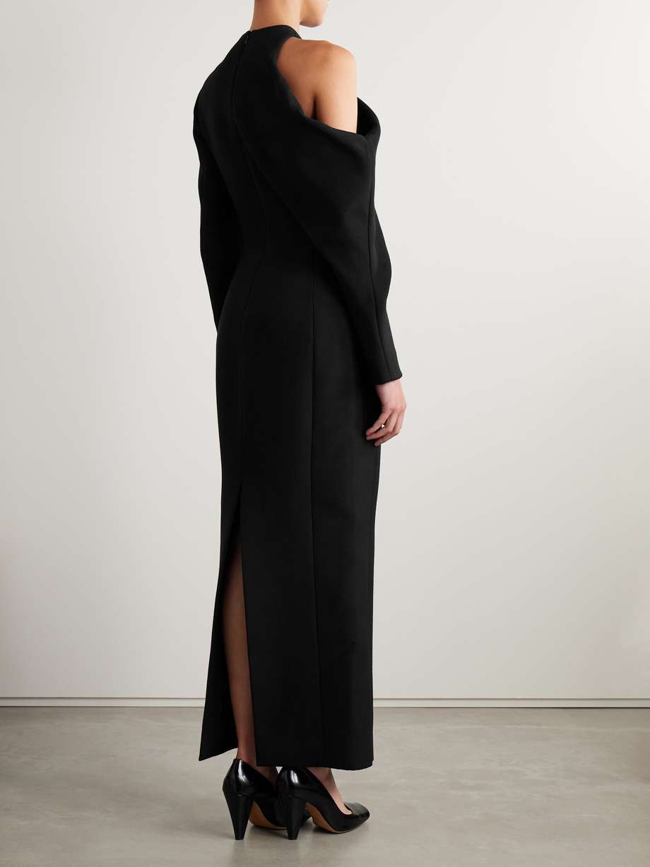 trey cold-shoulder draped cady maxi dress