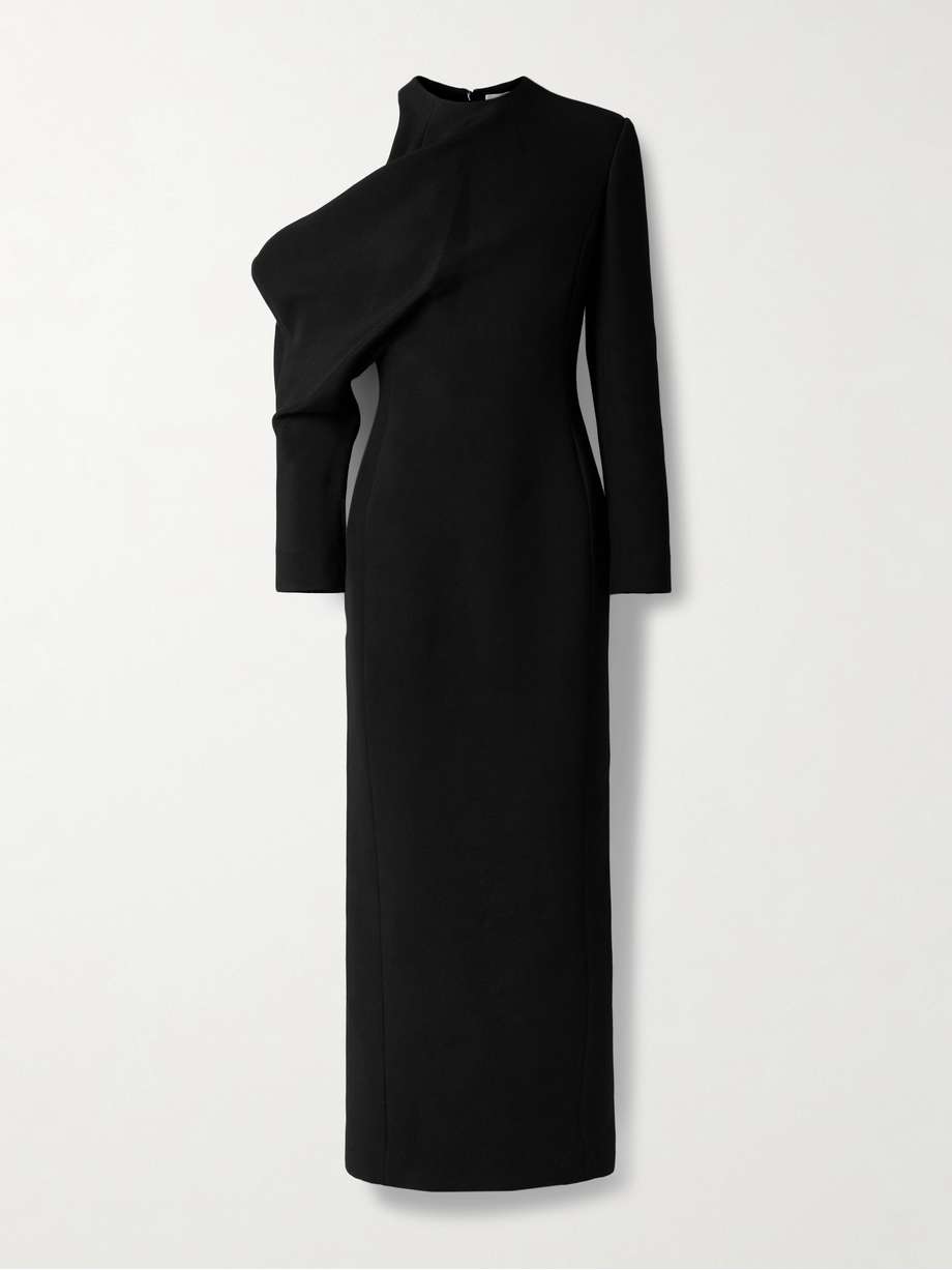 trey cold-shoulder draped cady maxi dress