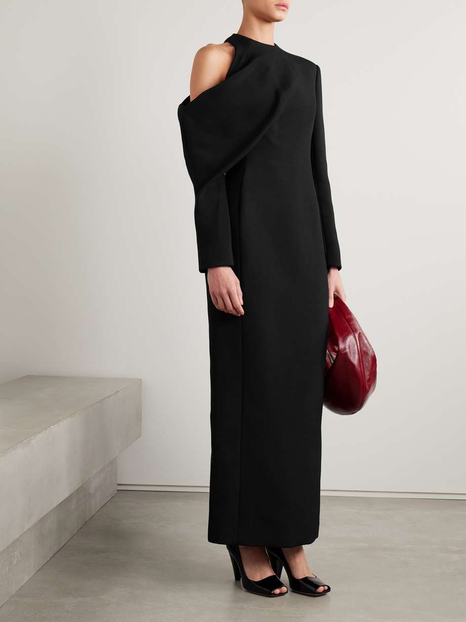 trey cold-shoulder draped cady maxi dress