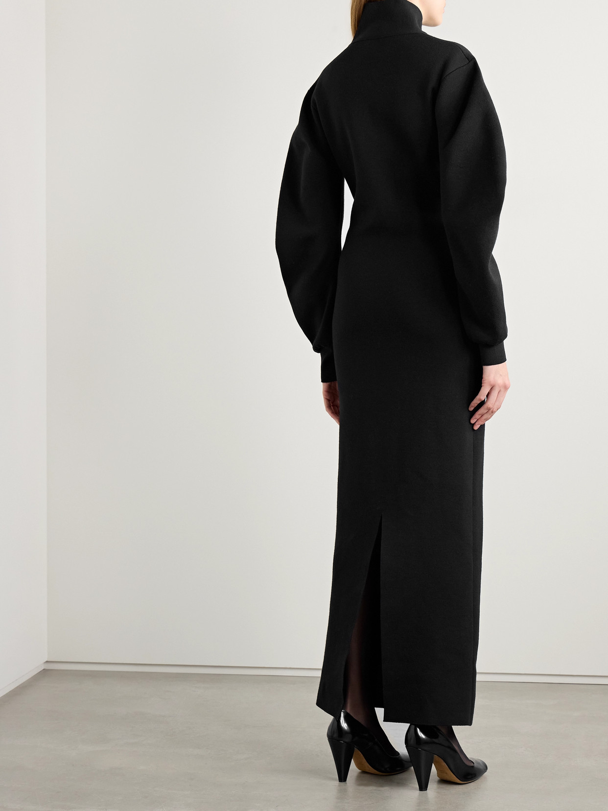 Khaite Storm Wool-blend Turtleneck Midi Dress In Black