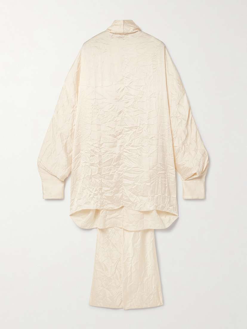 Khaite Bex Open-back Tie-neck Crinkled Satin-twill Top
