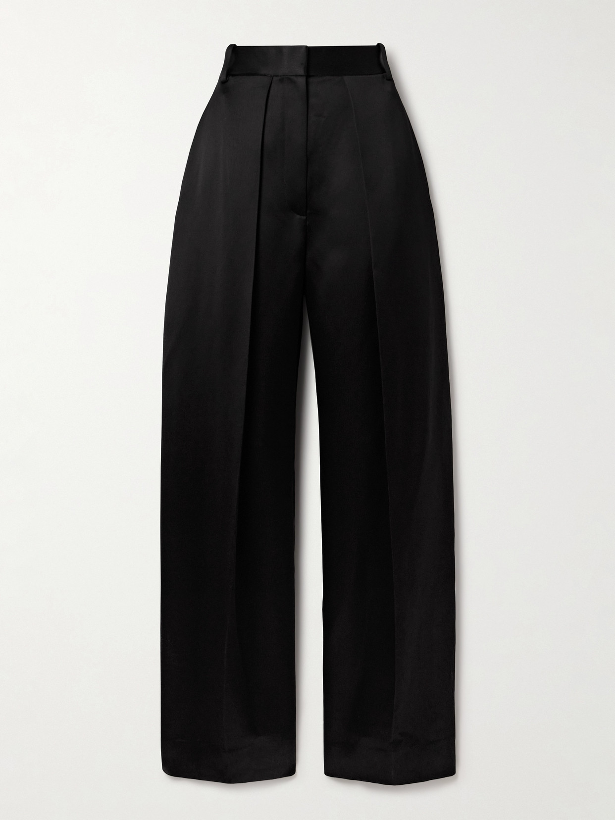 Khaite Marinta Satin-trimmed Pleated Crepe Wide-leg Trousers In Black