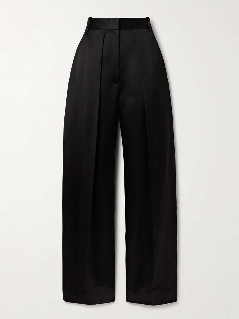 Khaite Marinta Satin-trimmed Pleated Crepe Wide-leg Pants