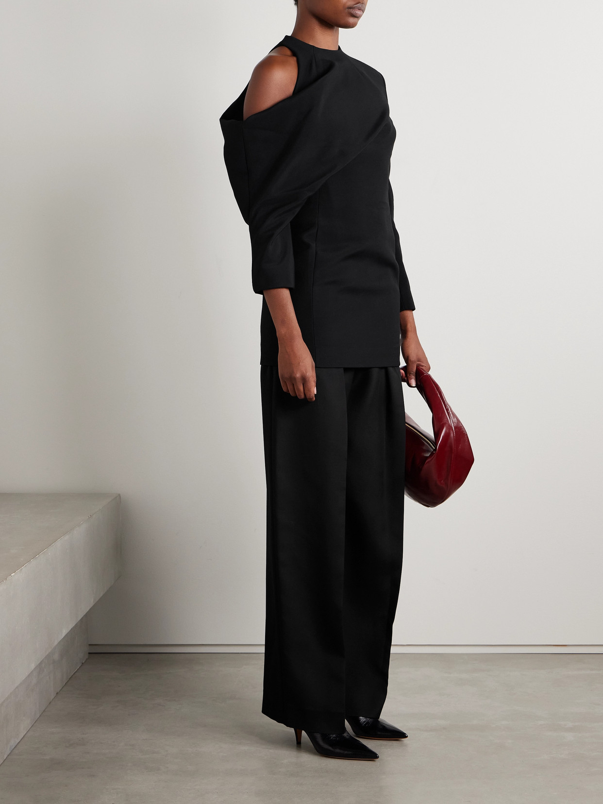 Tristan One-Shoulder Draped Cady Top