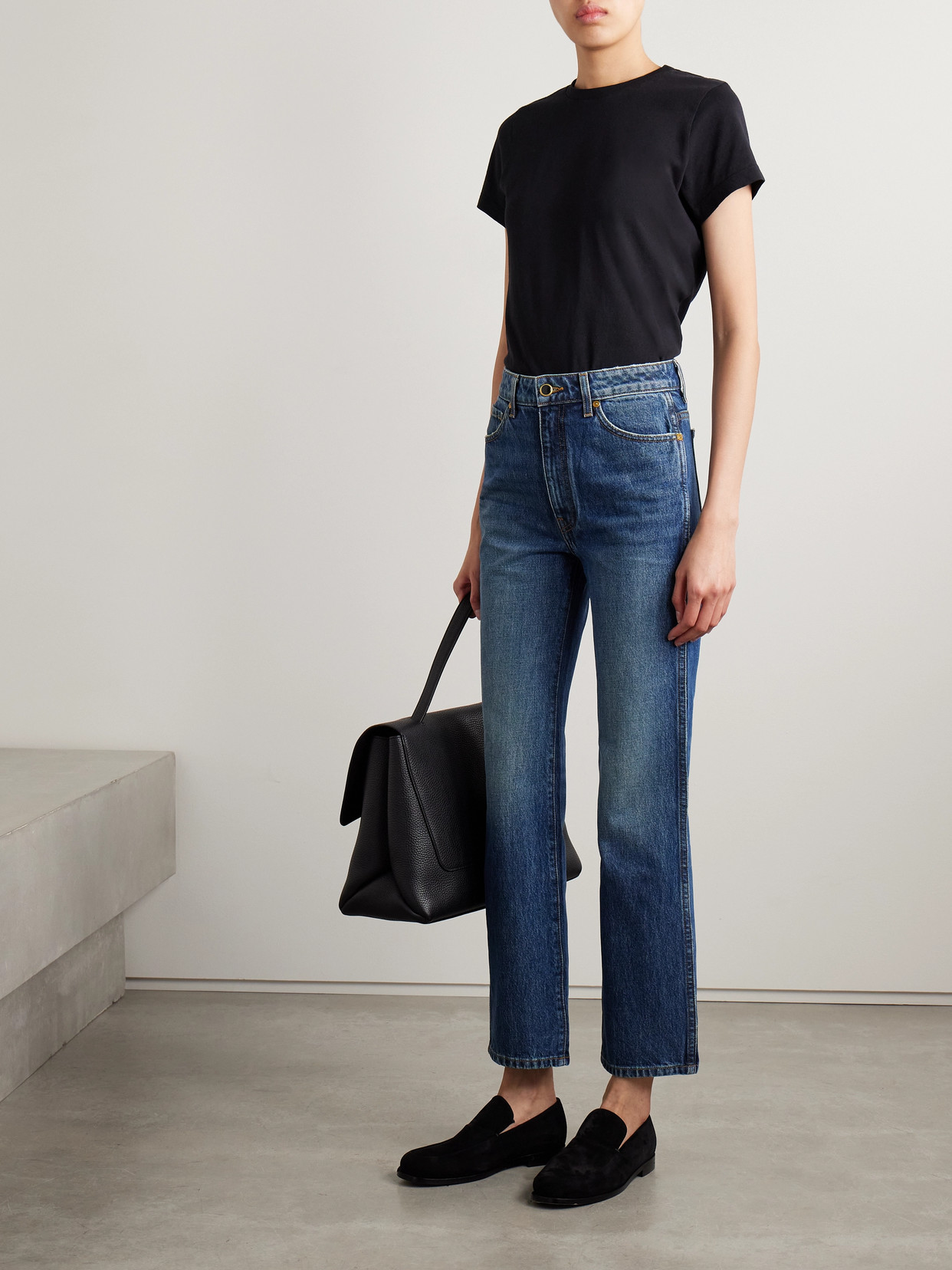 Khaite Abigail Cropped High-rise Straight-leg Jeans In Blue