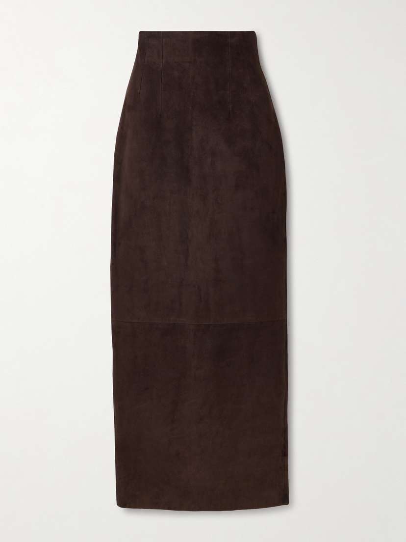 Khaite Loxley Suede Midi Skirt