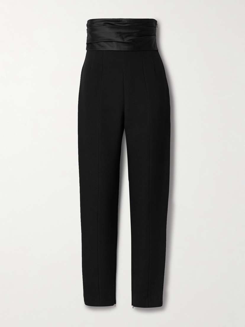 Khaite — Lenro pleated satin-trimmed grain de poudre straight-leg pants
