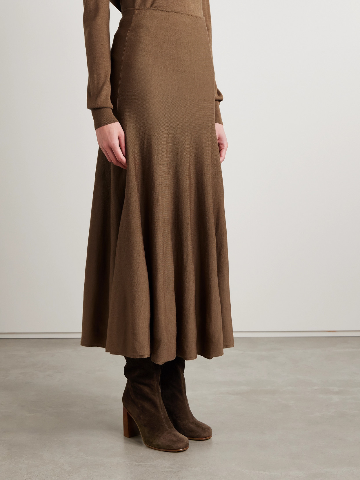 KHAITE MAYU WOOL-BLEND MIDI SKIRT