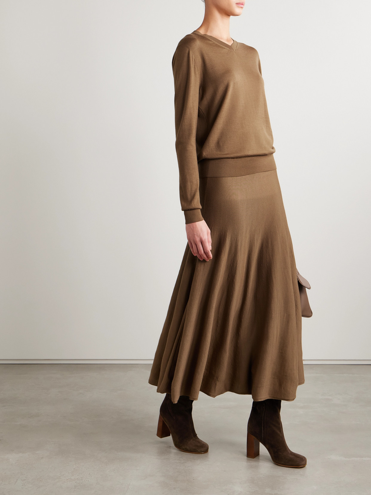 KHAITE MAYU WOOL-BLEND MIDI SKIRT