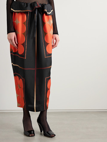 KHAITE Lilila ruffled printed silk-twill midi skirt
