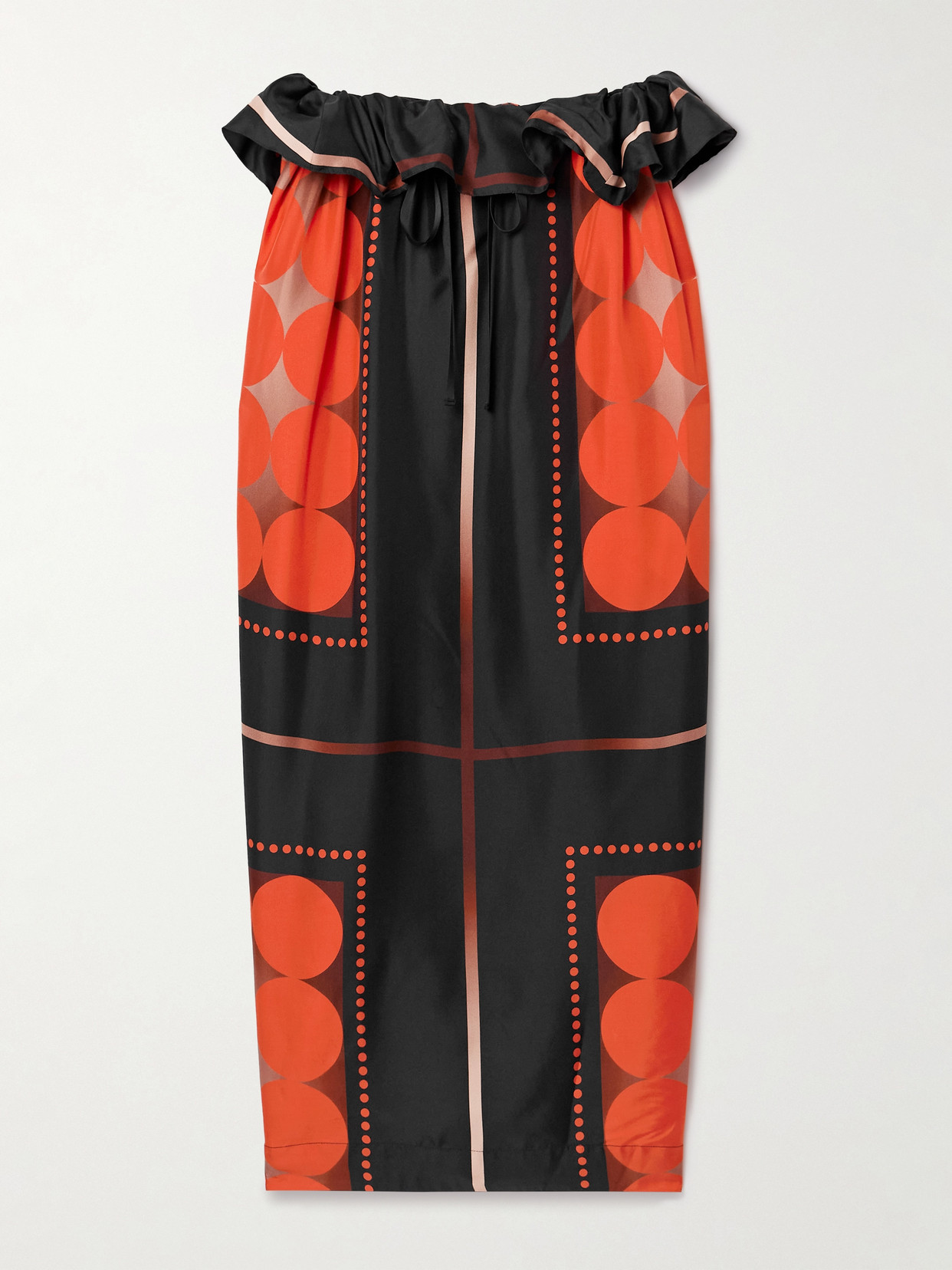 Khaite Lilila Ruffled Printed Silk-twill Midi Skirt In Orange
