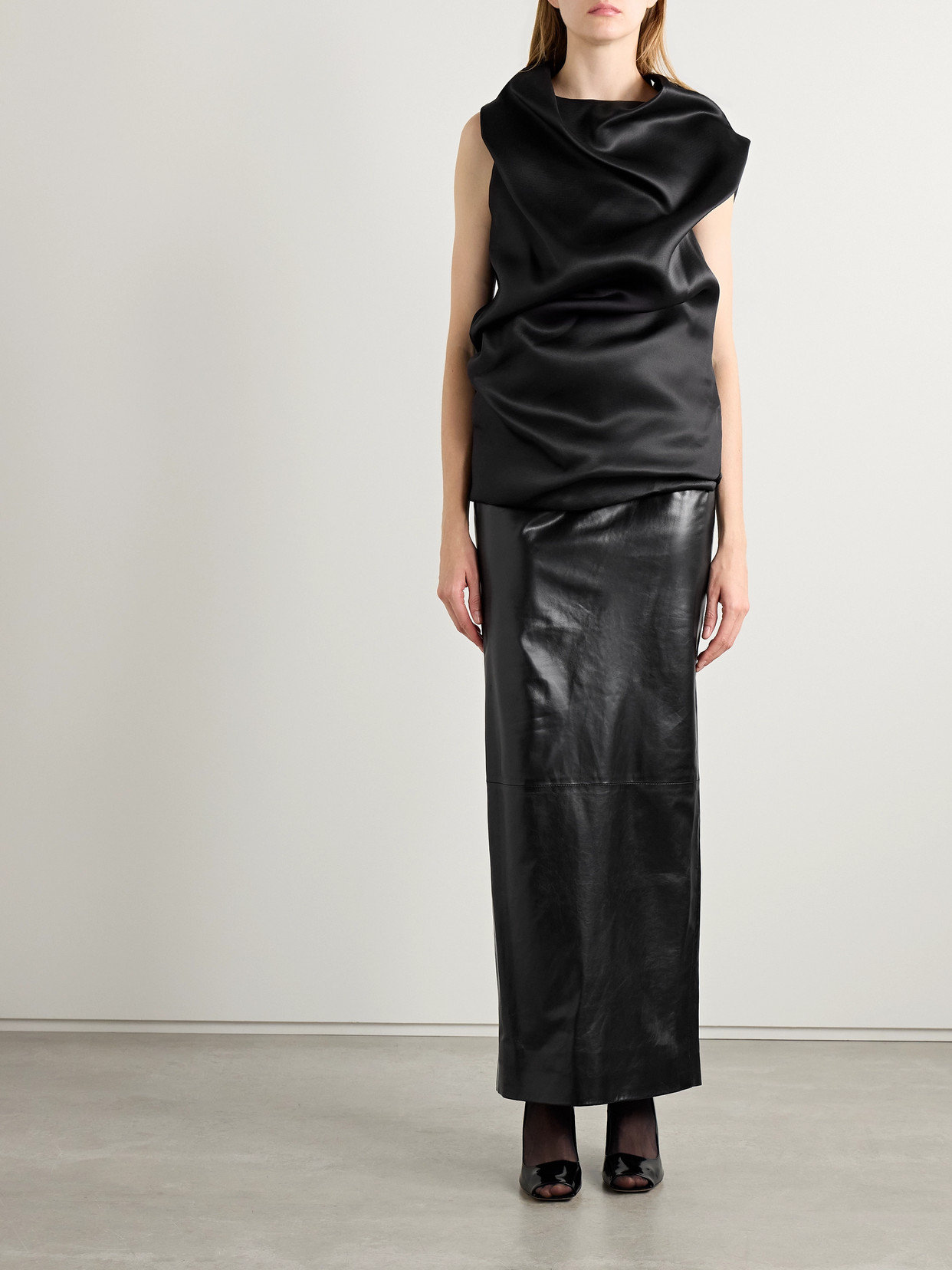 Khaite Luola Draped Silk-gazar Blouse In Black