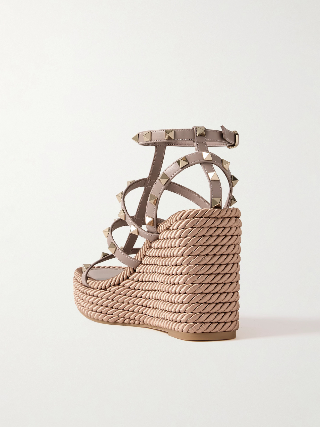 Shop Valentino Rockstud Torchon 105 Leather Espadrille Wedge Sandals In Pink