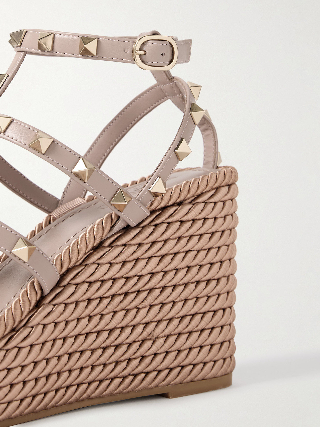 VALENTINO GARAVANI ROCKSTUD TORCHON 105 LEATHER ESPADRILLE WEDGE SANDALS