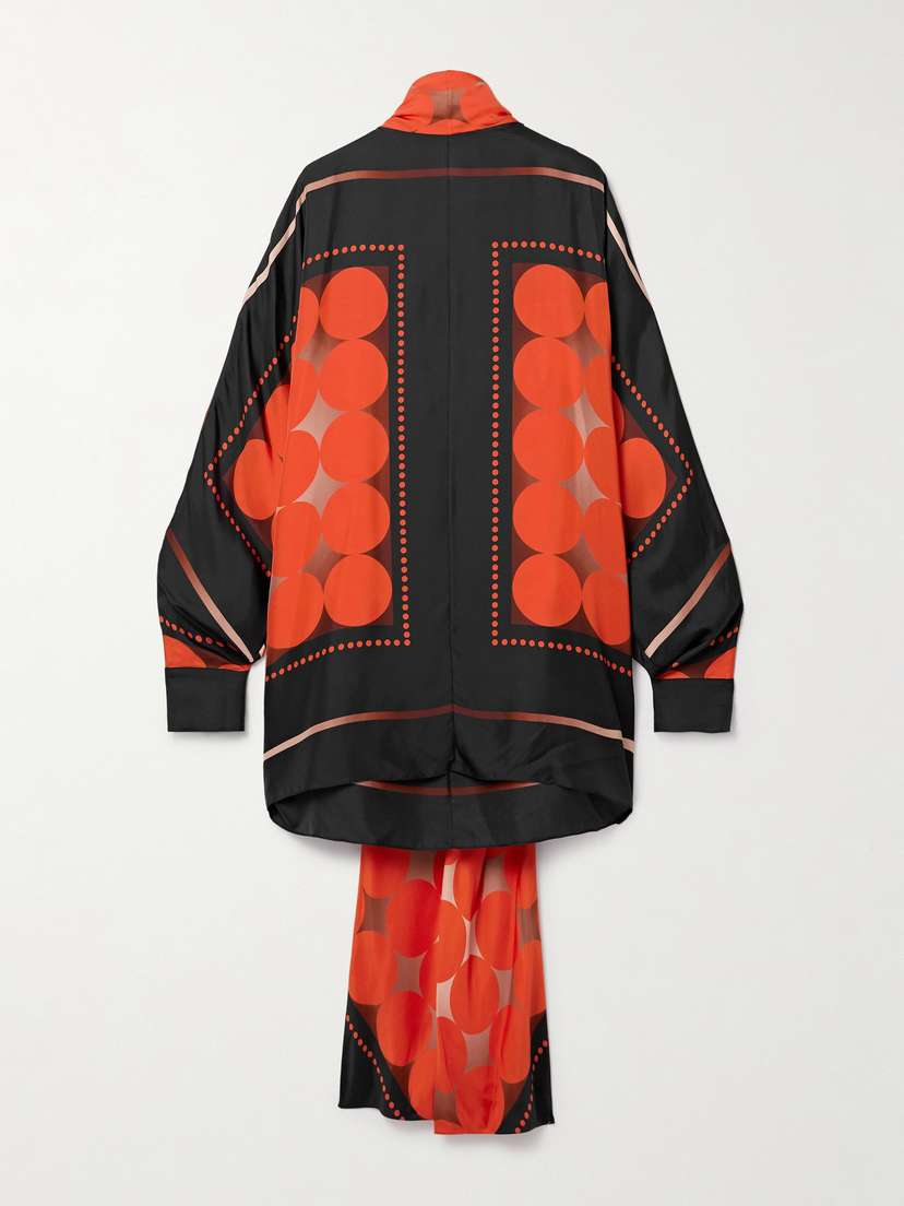 Khaite Bex Tie-neck Printed Silk-twill Blouse