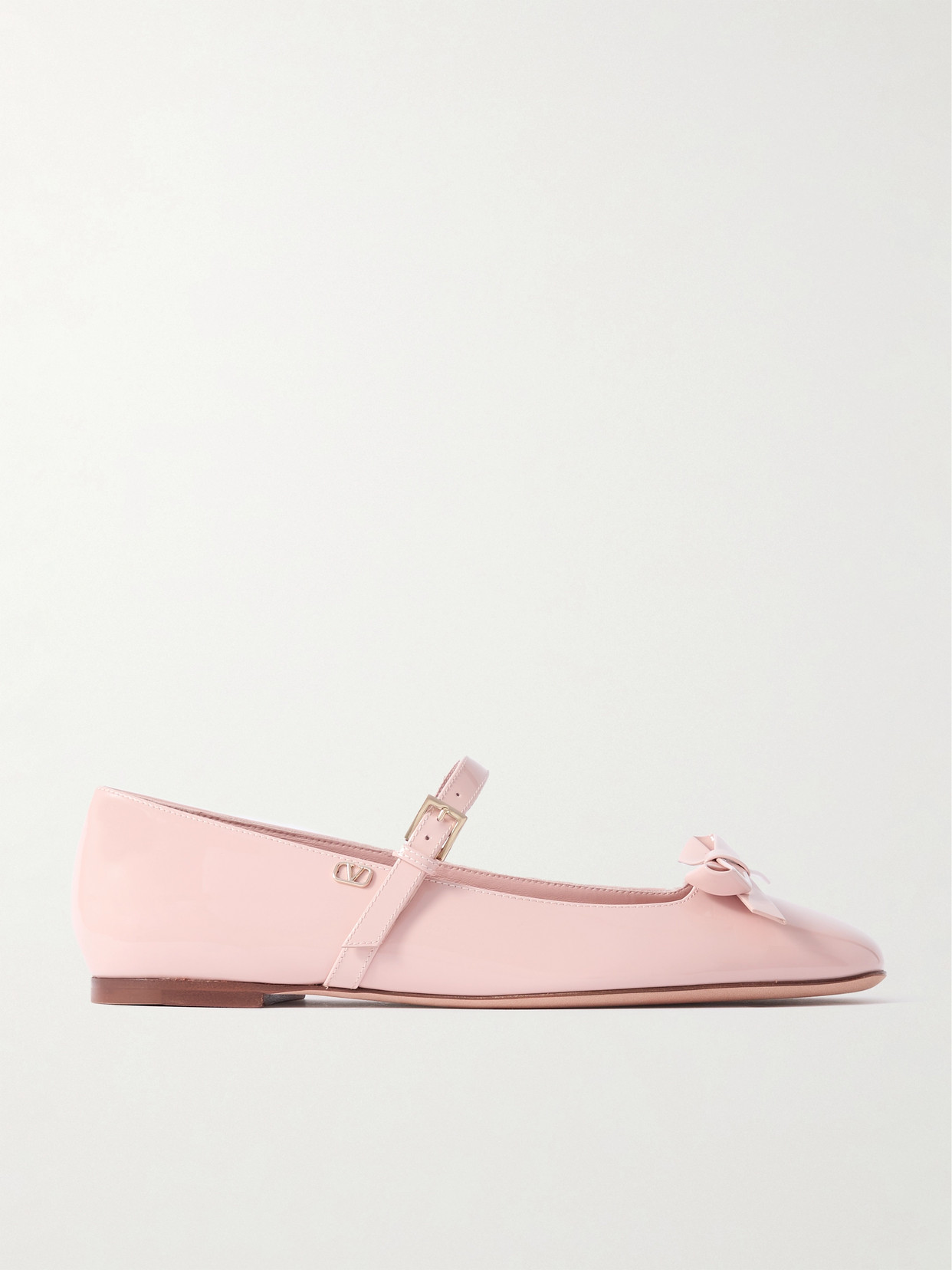 Valentino Garavani Bow-embellished Patent-leather Ballet Flats In Pink