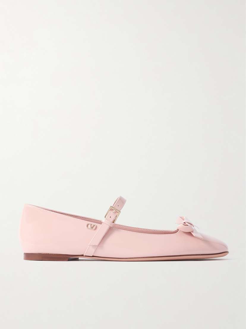 Valentino Garavani Bow-embellished Patent-leather Mary Jane Ballet Flats