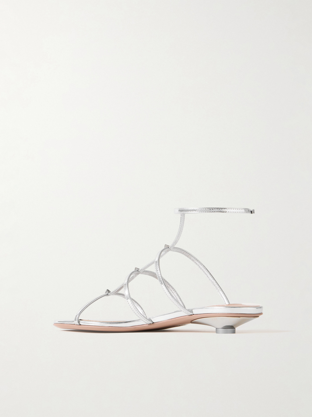 Valentino Rockstud Wispy 20 Embellished Mirrored-leather Sandals In Silver