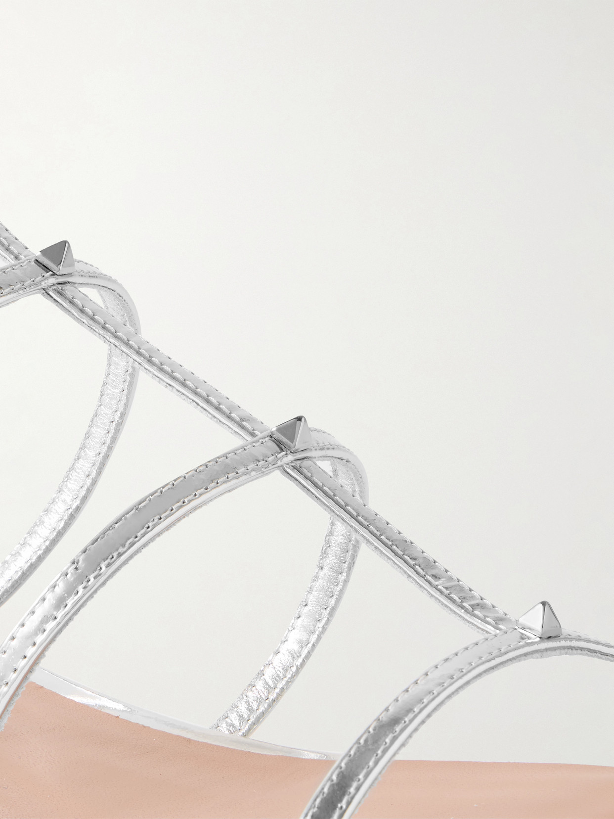 Valentino Rockstud Wispy 20 Embellished Mirrored-leather Sandals In Silver