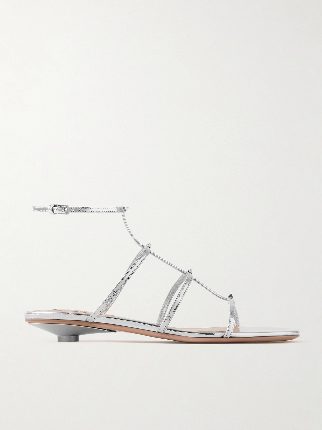 Valentino Garavani Rockstud Wispy 20 Embellished Mirrored-leather Sandals In Silver