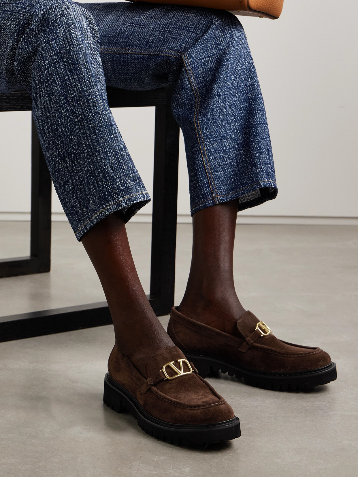 Valentino Vlogo 30 Suede Loafers In Brown