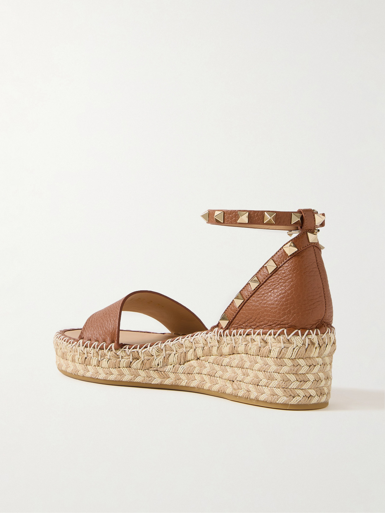 Valentino Rockstud 55 Textured-leather Espadrille Wedge Sandals In Brown
