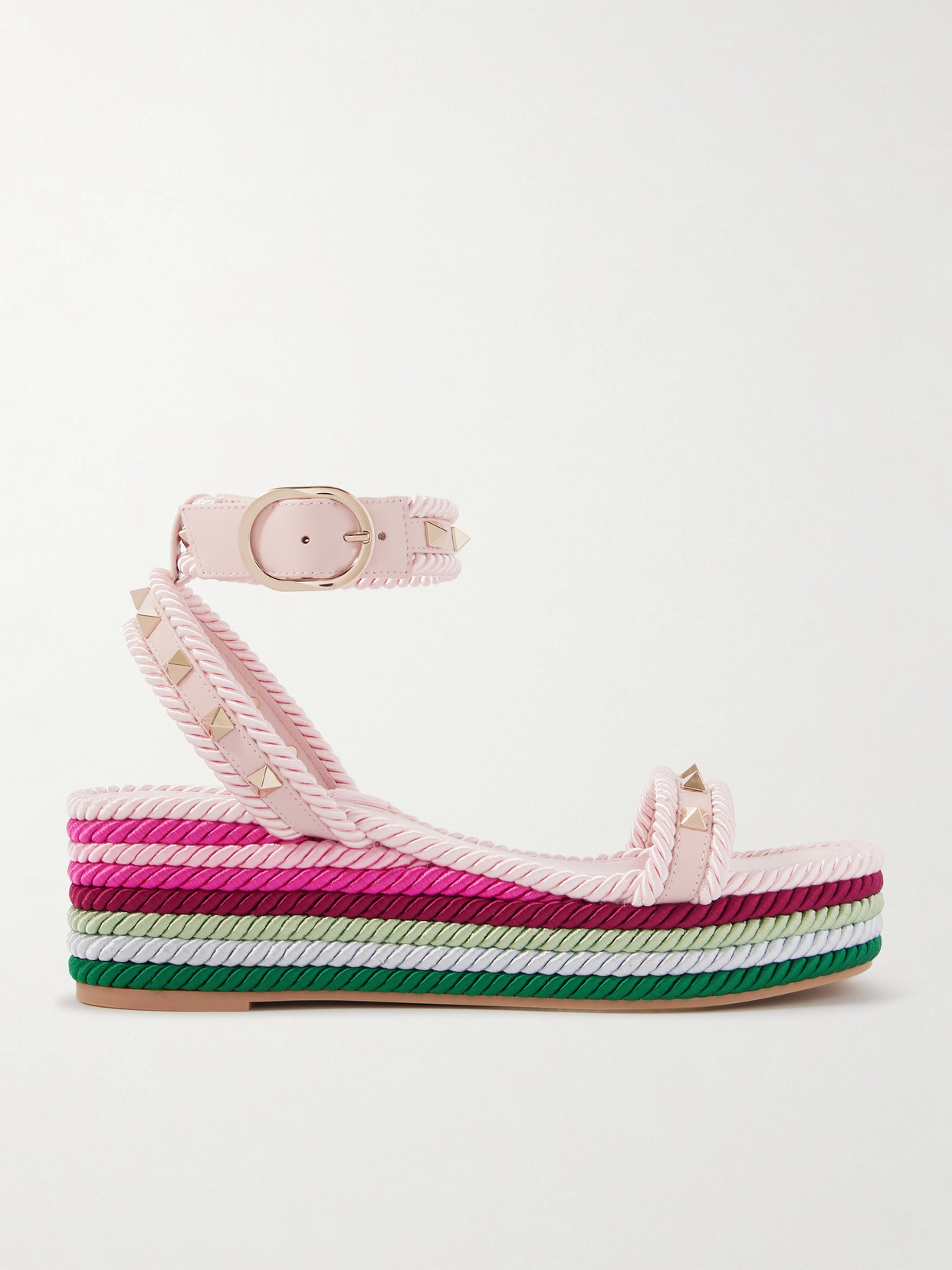 Valentino Garavani Rockstud Torchon 60 Leather And Silk-rope Platform Espadrilles In Pink