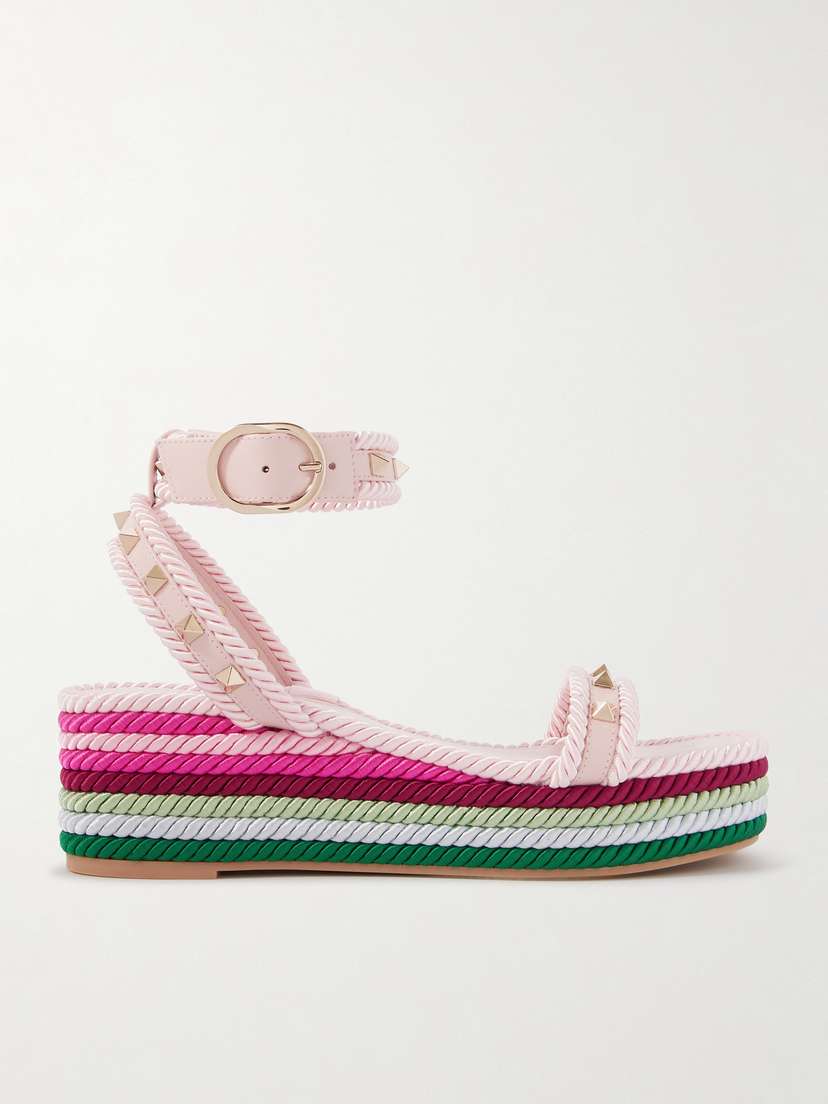 Valentino Garavani Rockstud Torchon 60 Leather And Silk-rope Platform Espadrilles