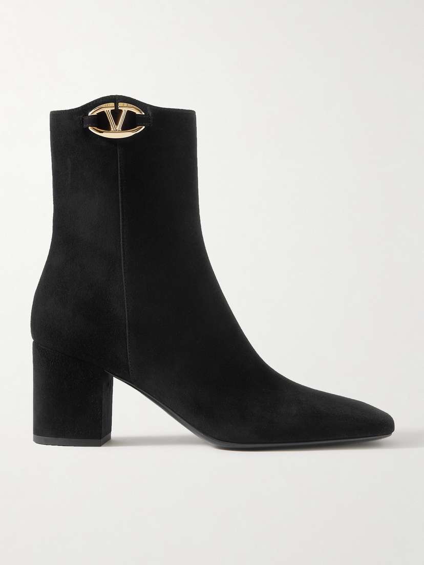 Valentino Garavani Vlogo Bold 70 Embellished Suede Ankle Boots