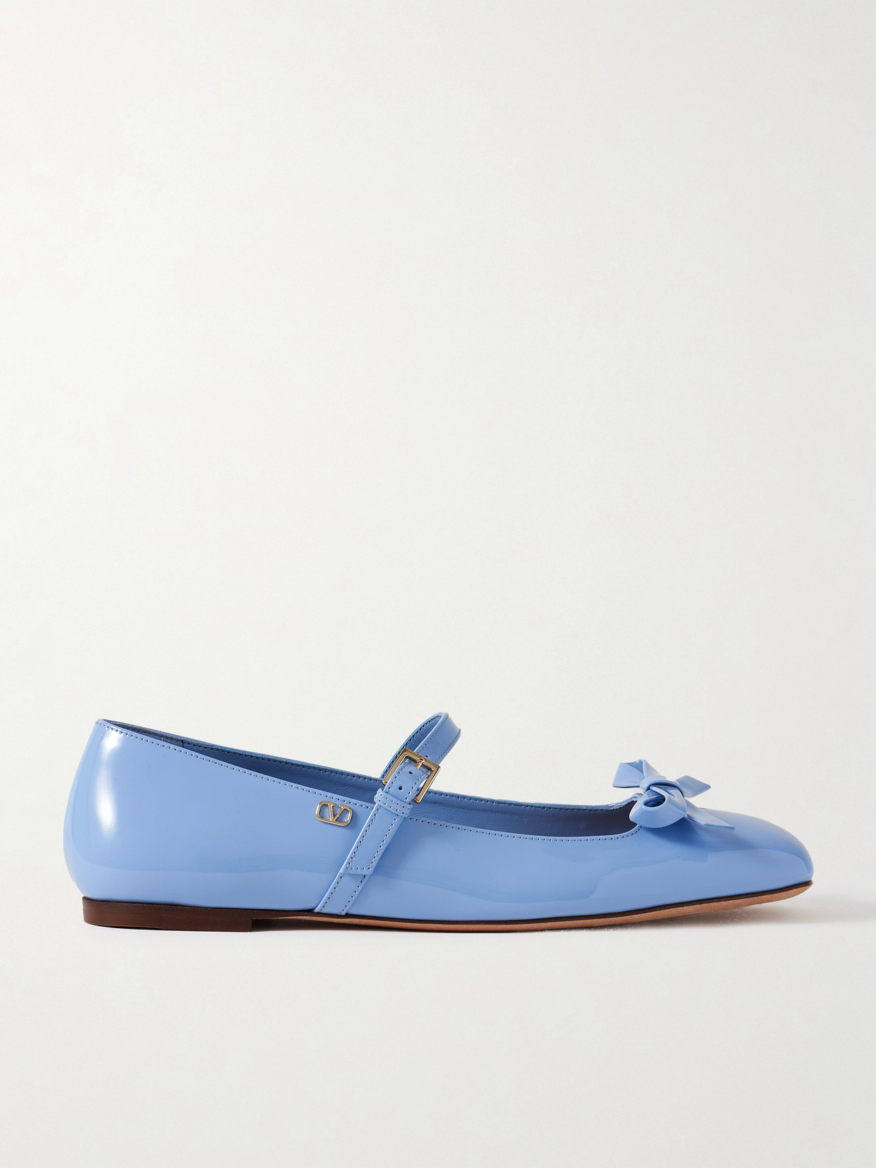 Valentino Garavani Bow-embellished Patent-leather Mary Jane Ballet Flats In Blue