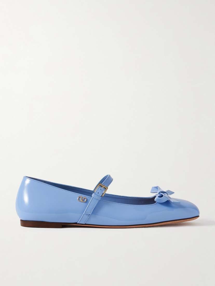 Valentino Garavani Bow-embellished Patent-leather Mary Jane Ballet Flats