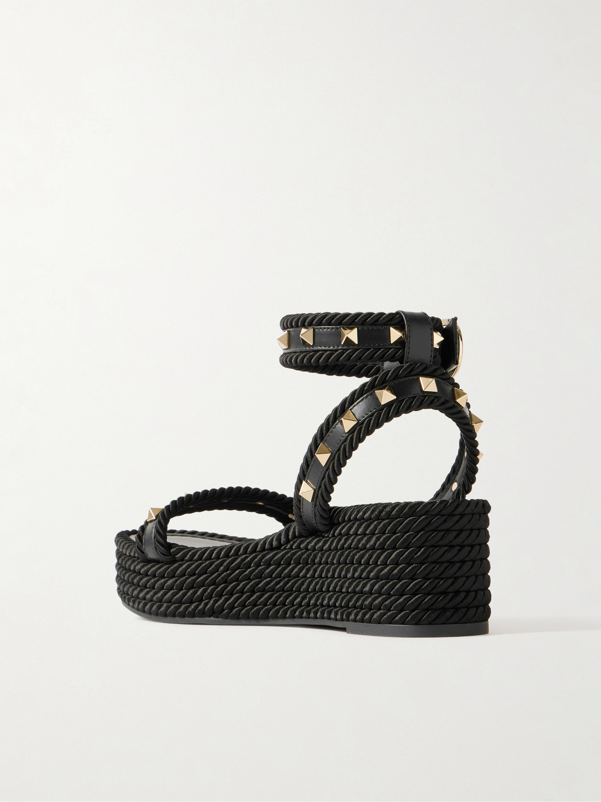 Valentino Garavani Rockstud Torchon 60 leather and silk rope platform espadrilles thumbnail