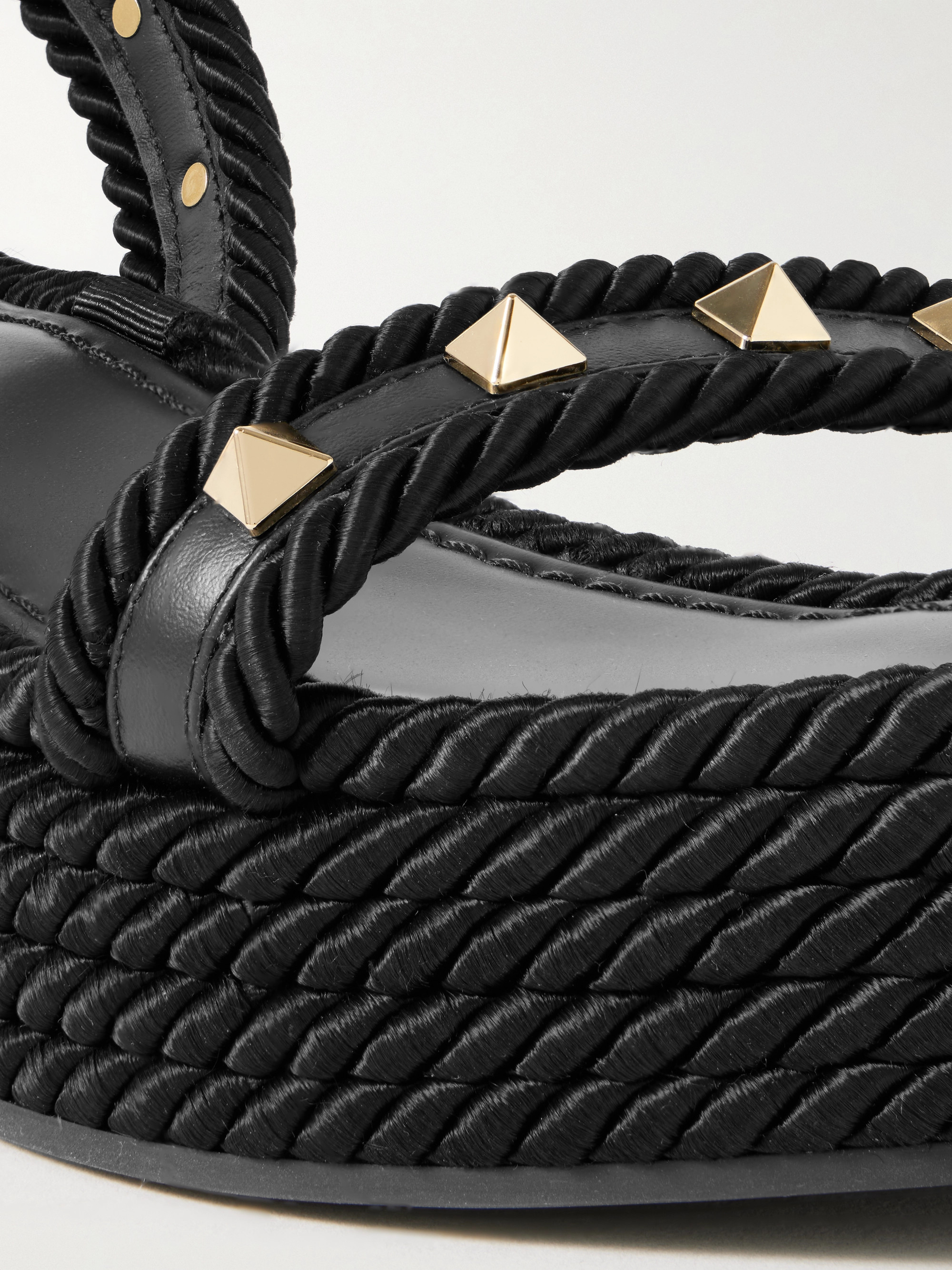 Valentino Garavani Rockstud Torchon 60 leather and silk rope platform espadrilles thumbnail