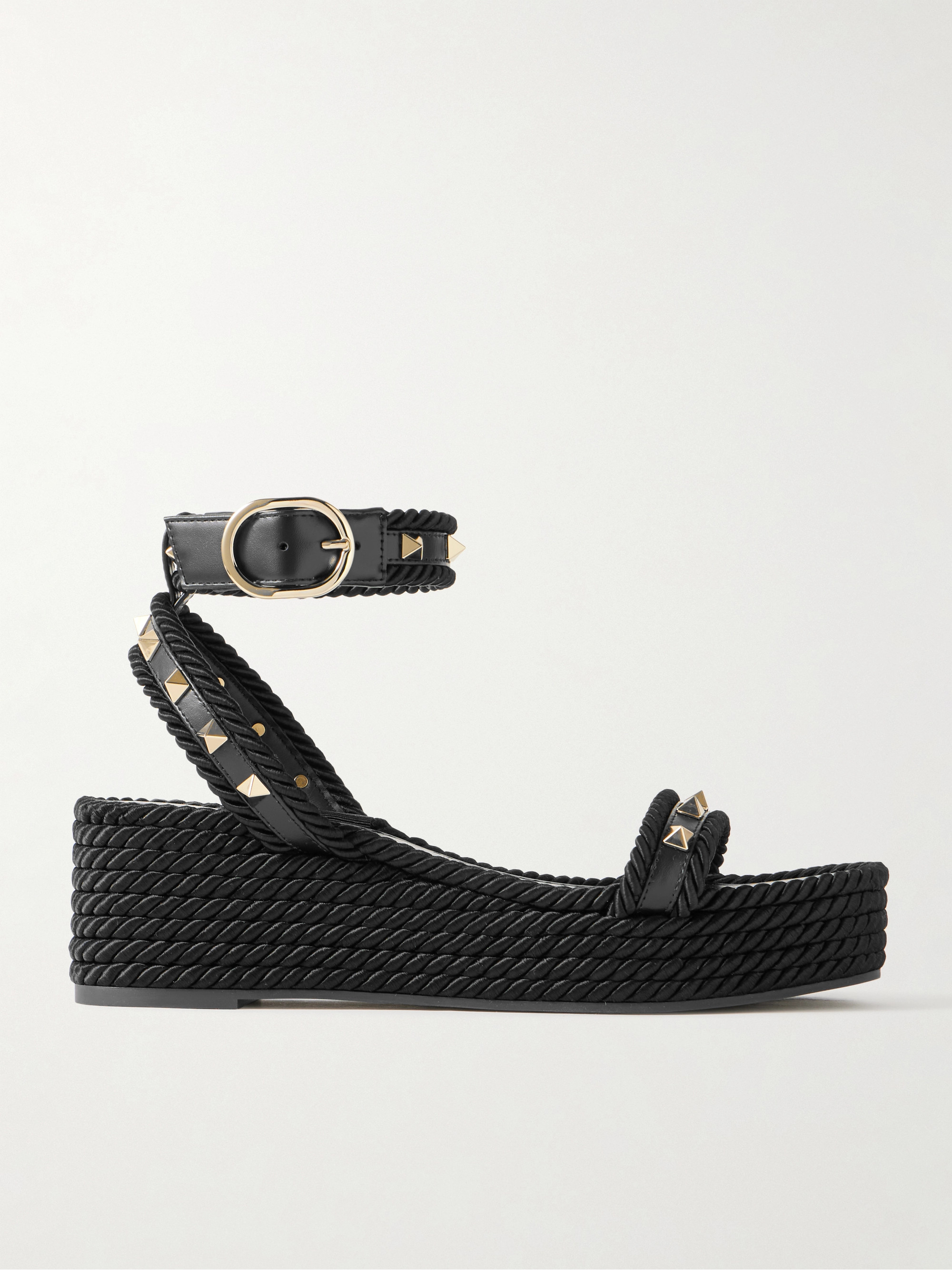 Valentino Garavani Rockstud Torchon 60 leather and silk rope platform espadrilles