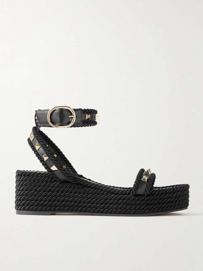 Valentino Garavani — Rockstud Torchon 60 leather and silk rope platform espadrilles